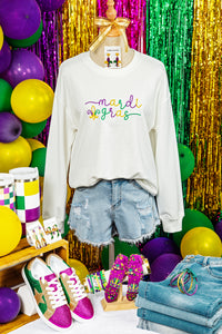 White mardi gras Fleur De Lis Embroidered Graphic Pullover Sweatshirt