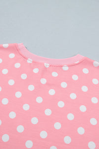 Pink Polka Dot Oversized Top Drawstring Short Set