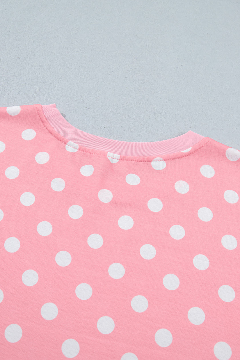 Pink Polka Dot Oversized Top Drawstring Short Set