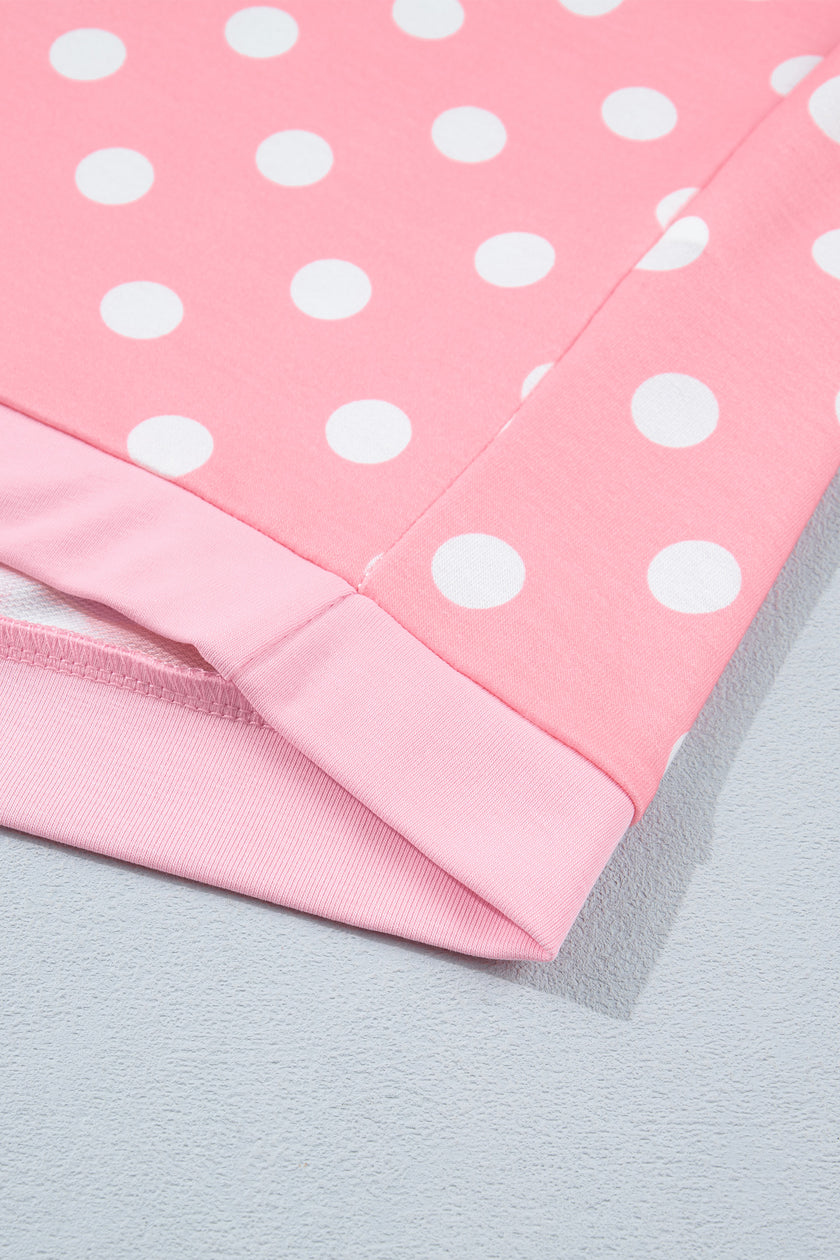 Pink Polka Dot Oversized Top Drawstring Short Set