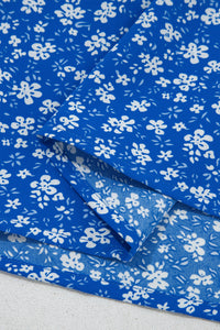 Blue Ditsy Floral Print Smocked Square Neck Ruffle Short Sleeve Dress