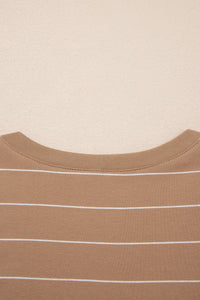 Khaki Stripe Casual Short Sleeve Side Slit Maxi T Shirt Dress