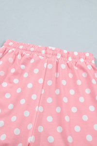 Pink Polka Dot Oversized Top Drawstring Short Set