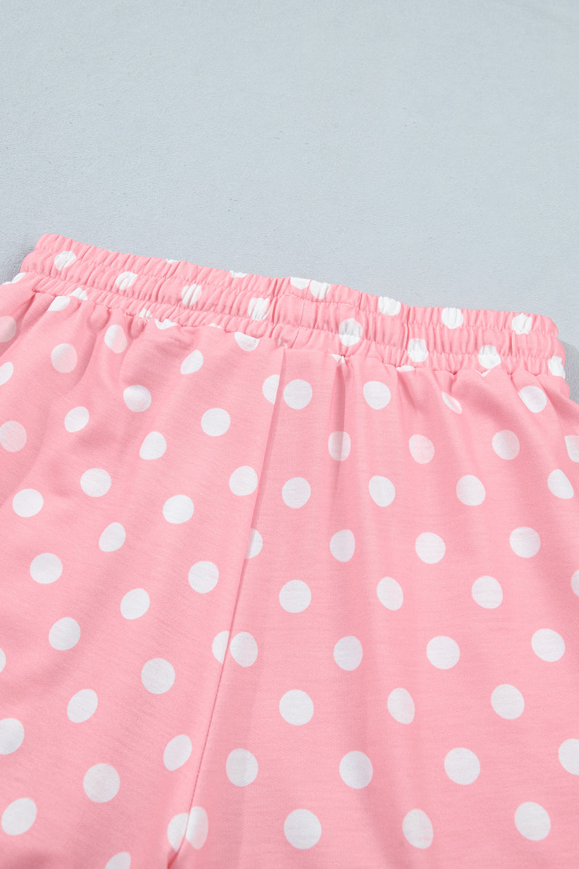Pink Polka Dot Oversized Top Drawstring Short Set