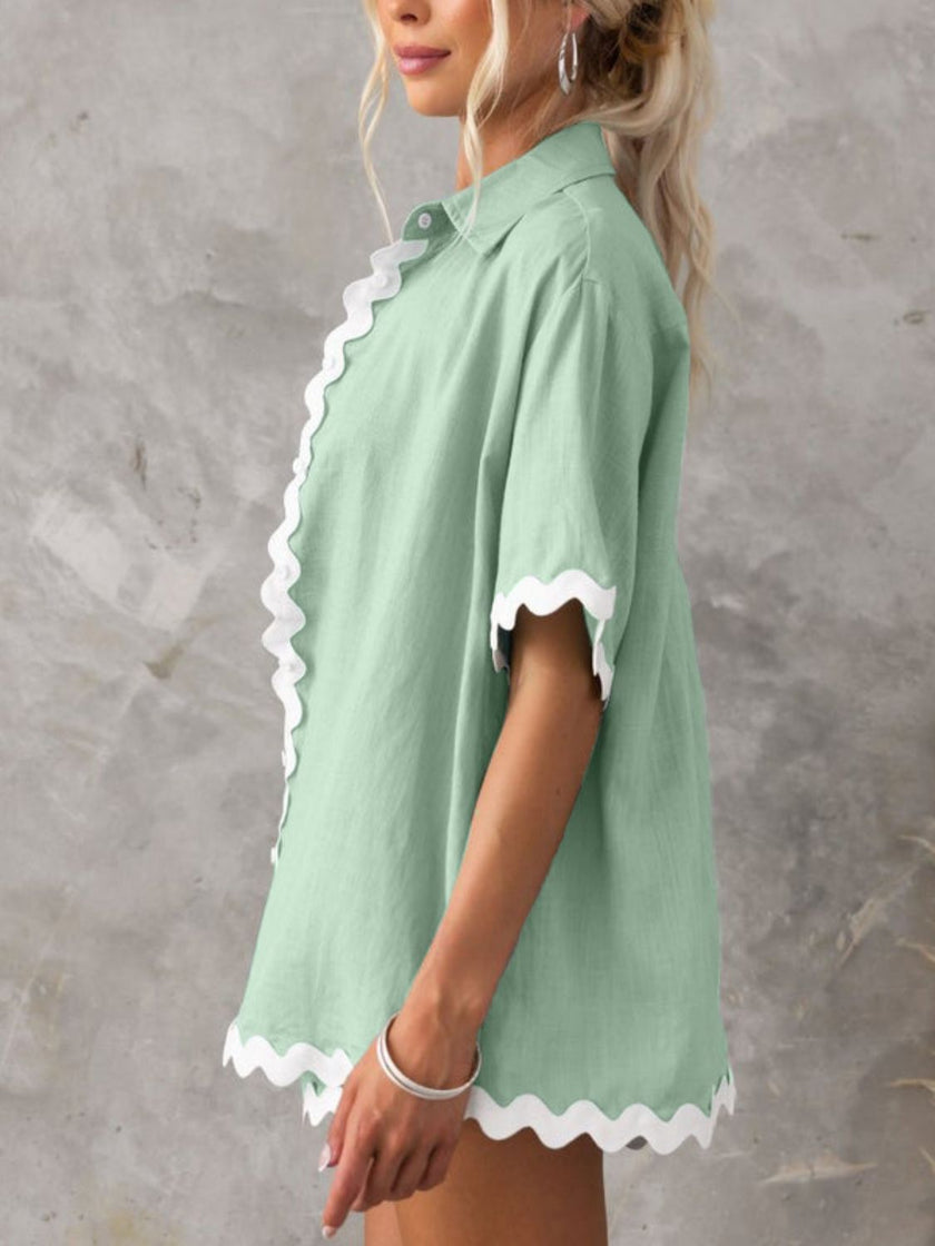 Contrast Trim Half Sleeve Top and Shorts Set