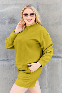 Double Take Full Size Texture Long Sleeve Top and Drawstring Shorts Set