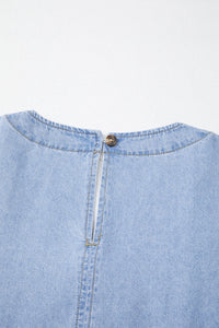 Beau Blue Denim Button Detail Babydoll Square Neck Mini Dress