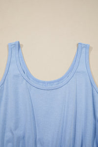 Sky Blue Mineral Wash Elastic Waist Tank Dress with Side Pockets
