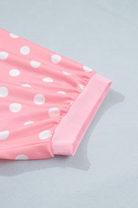 Pink Polka Dot Oversized Top Drawstring Short Set