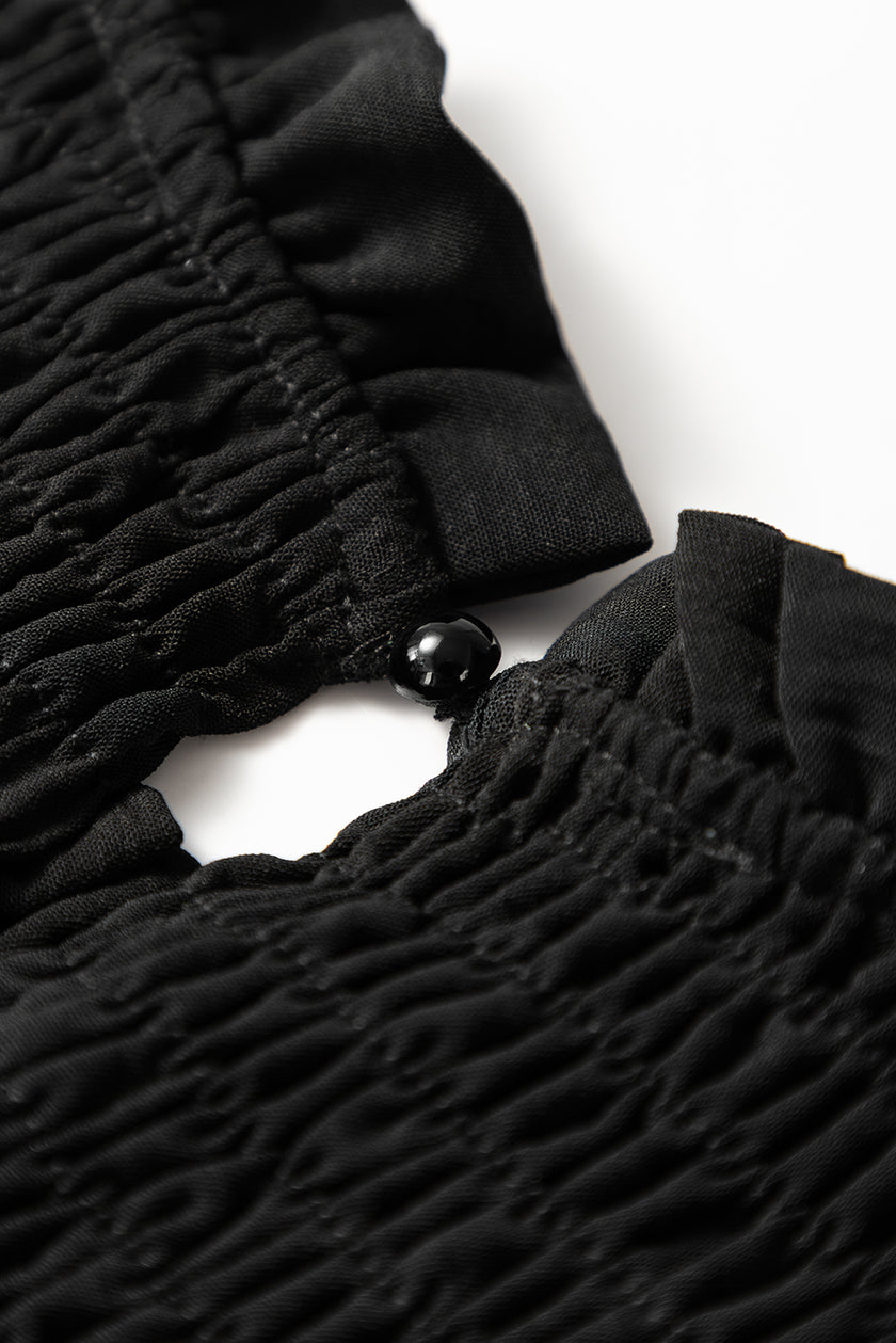 Black Ruffle Short Sleeve Shirred Peplum Top