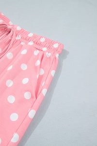 Pink Polka Dot Oversized Top Drawstring Short Set