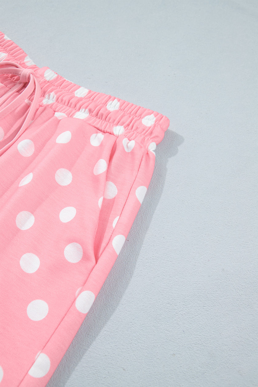 Pink Polka Dot Oversized Top Drawstring Short Set