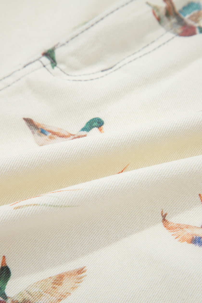 Beige Wild Duck Mallard High Waist Frayed Denim Shorts
