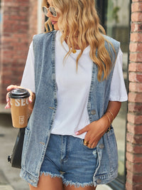 Full Size V-Neck Button Up Denim Vest