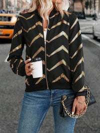 Printed Baseball Collar Zip Up Jacket