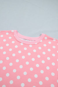 Pink Polka Dot Oversized Top Drawstring Short Set