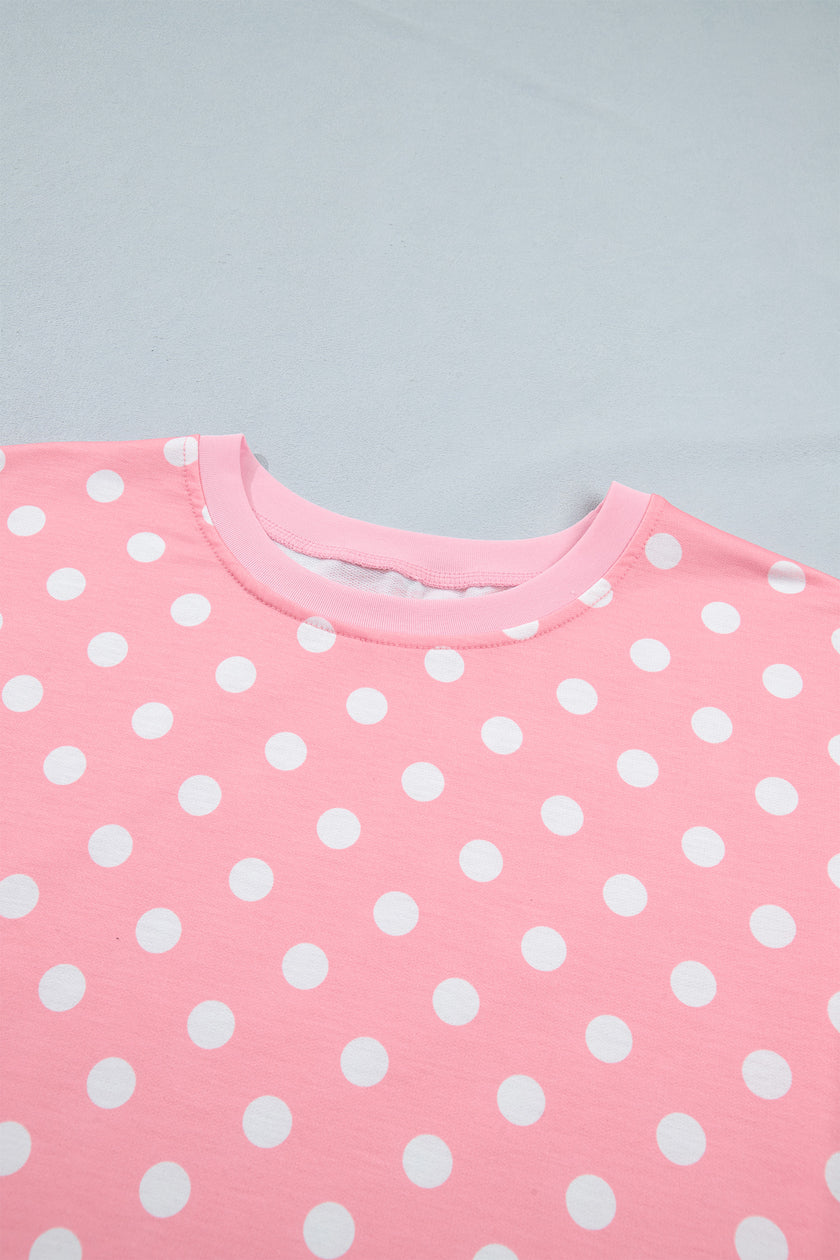 Pink Polka Dot Oversized Top Drawstring Short Set