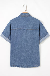 Ashleigh Blue Button Flap Pocket Cuffed Short Sleeve Denim Shirt