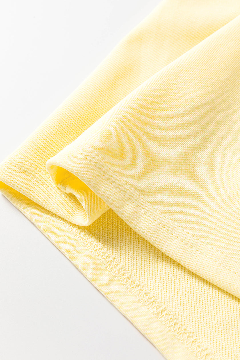 Yellow Cream Eyelet Embroidered Lace Splicing Sleeve Loose T Shirt Dress