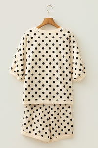 Pink Polka Dot Oversized Top Drawstring Short Set