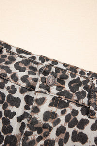 Khaki Leopard Denim Mini Skirt