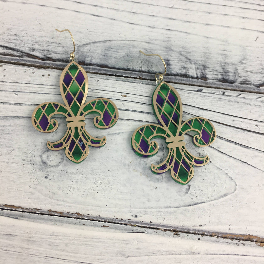 Mardi Gras FDL earrings- Diamond pattern