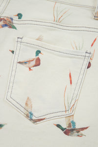 Beige Wild Duck Mallard High Waist Frayed Denim Shorts