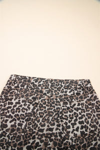 Khaki Leopard Denim Mini Skirt