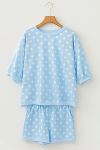 Pink Polka Dot Oversized Top Drawstring Short Set
