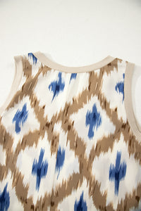 Khaki Boho Abstract Print V Neck Sleeveless Long Dress