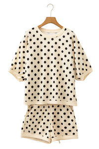 Pink Polka Dot Oversized Top Drawstring Short Set