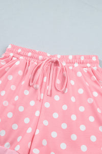 Pink Polka Dot Oversized Top Drawstring Short Set