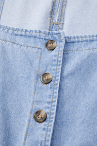 Beau Blue Denim Button Detail Babydoll Square Neck Mini Dress