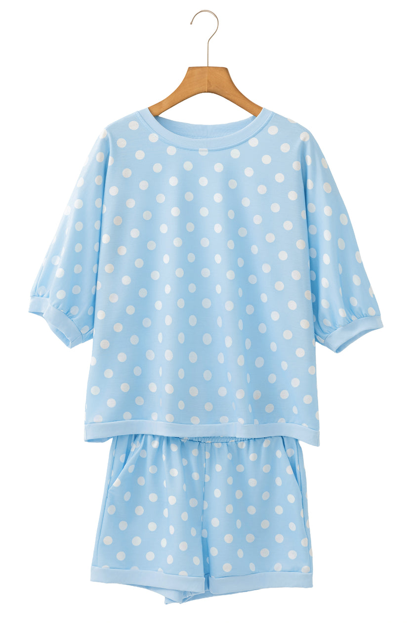 Pink Polka Dot Oversized Top Drawstring Short Set