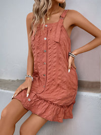 Perfee Texture Square Neck Wide Strap Mini Dress