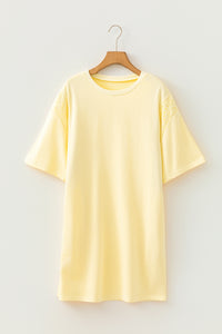 Yellow Cream Eyelet Embroidered Lace Splicing Sleeve Loose T Shirt Dress