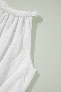 White Lace Sleeveless Knot Hollow Out Back Tied Waist Mini Dress