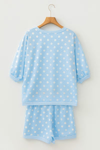 Pink Polka Dot Oversized Top Drawstring Short Set