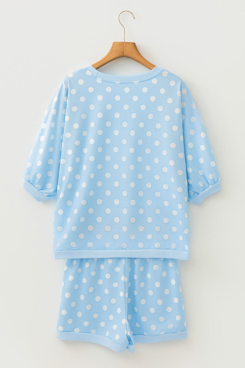 Pink Polka Dot Oversized Top Drawstring Short Set