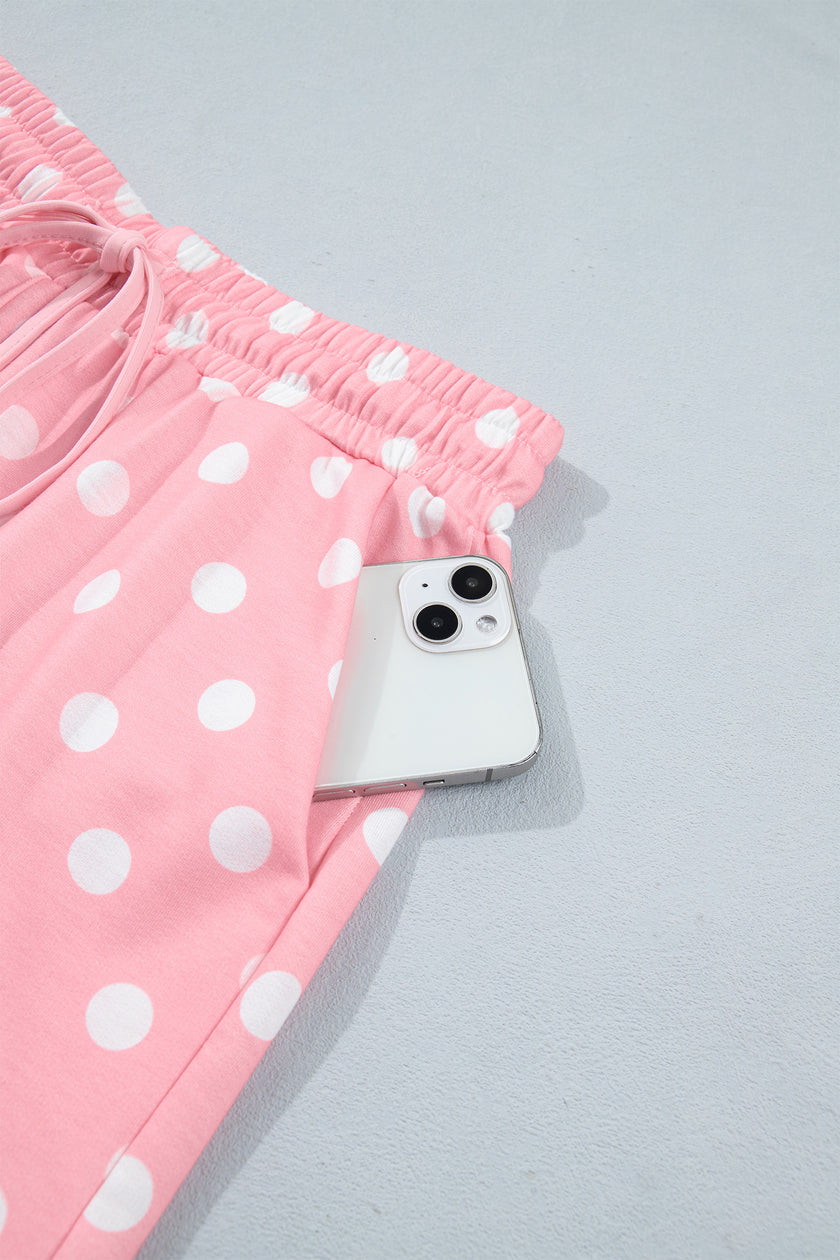 Pink Polka Dot Oversized Top Drawstring Short Set